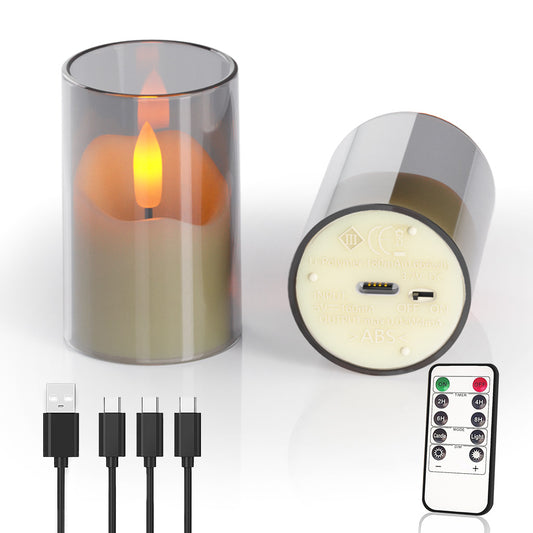 Rechargeable Operated Acrylic LED Tealight with Remote Control and Timer,Amber Flickering Flameless Candles for Home Decor, Valentines, Holidays (Set of 6