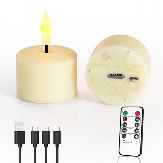 Flameless Rechargeable Tea Lights with Remote Timer - LED Electric Candles Realistic Flickering for Valentines Decoration&Home Decor, Wedding Table, 6-Pack (Φ 1-1/2''×H 2'')