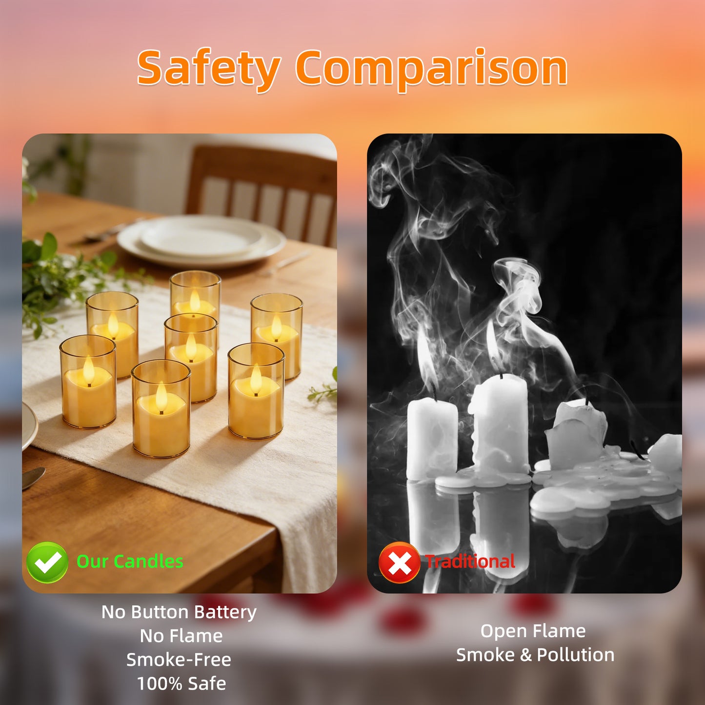 Rechargeable Acrylic Flameless LED Tea Lights with Timer, Flickering Warm Glow Votive Candles, Remote Battery Operated Set for Game Day Decorations, Holiday & Daily Table Decor (Set of 6, Amber)