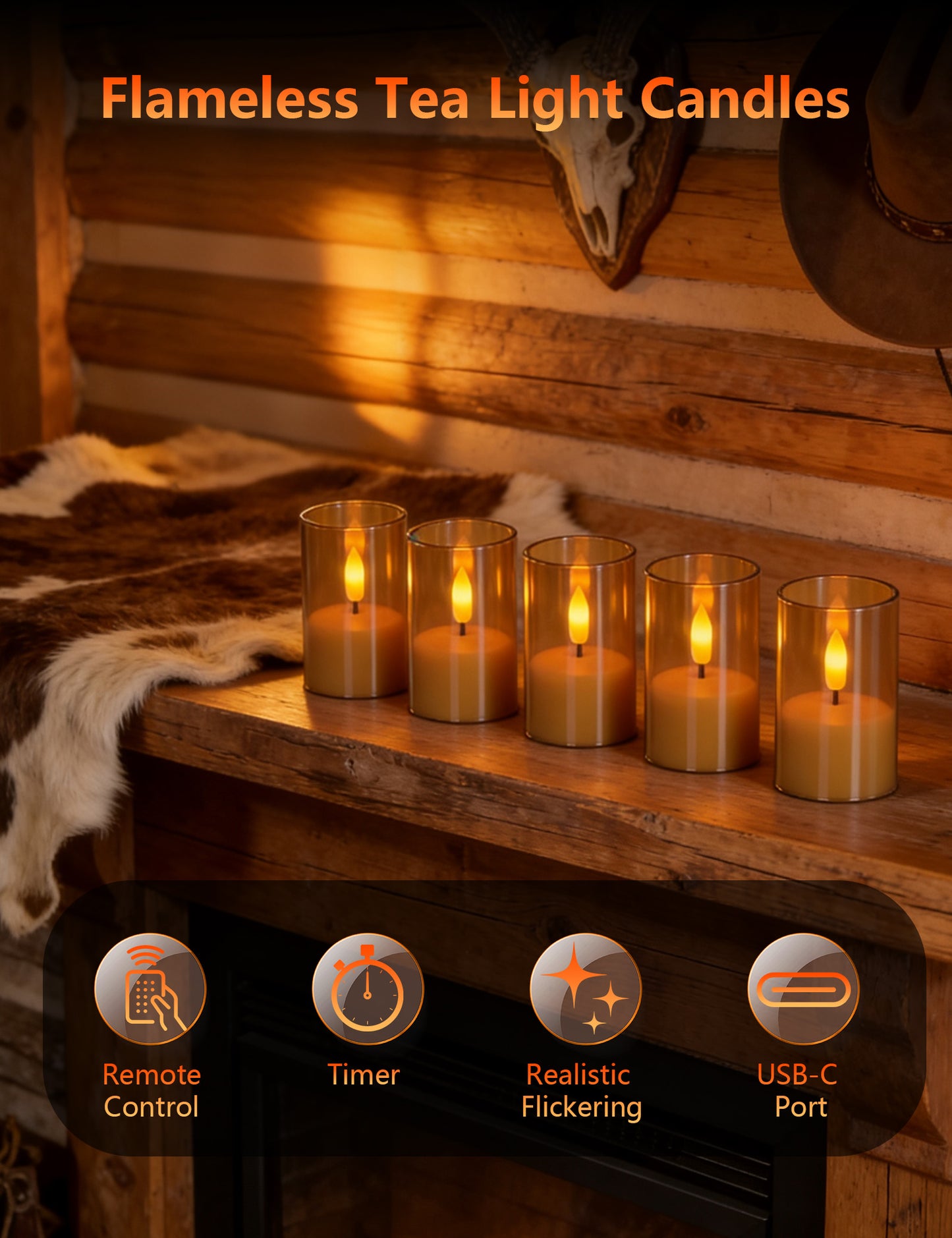 Rechargeable Flameless Candles with Remote Timer, Amber Acrylic LED Tea Lights, 1.5H Fast Charge 60H Runtime, Dimmable Flickering Votive for Home Wedding Decor, 6-Pack