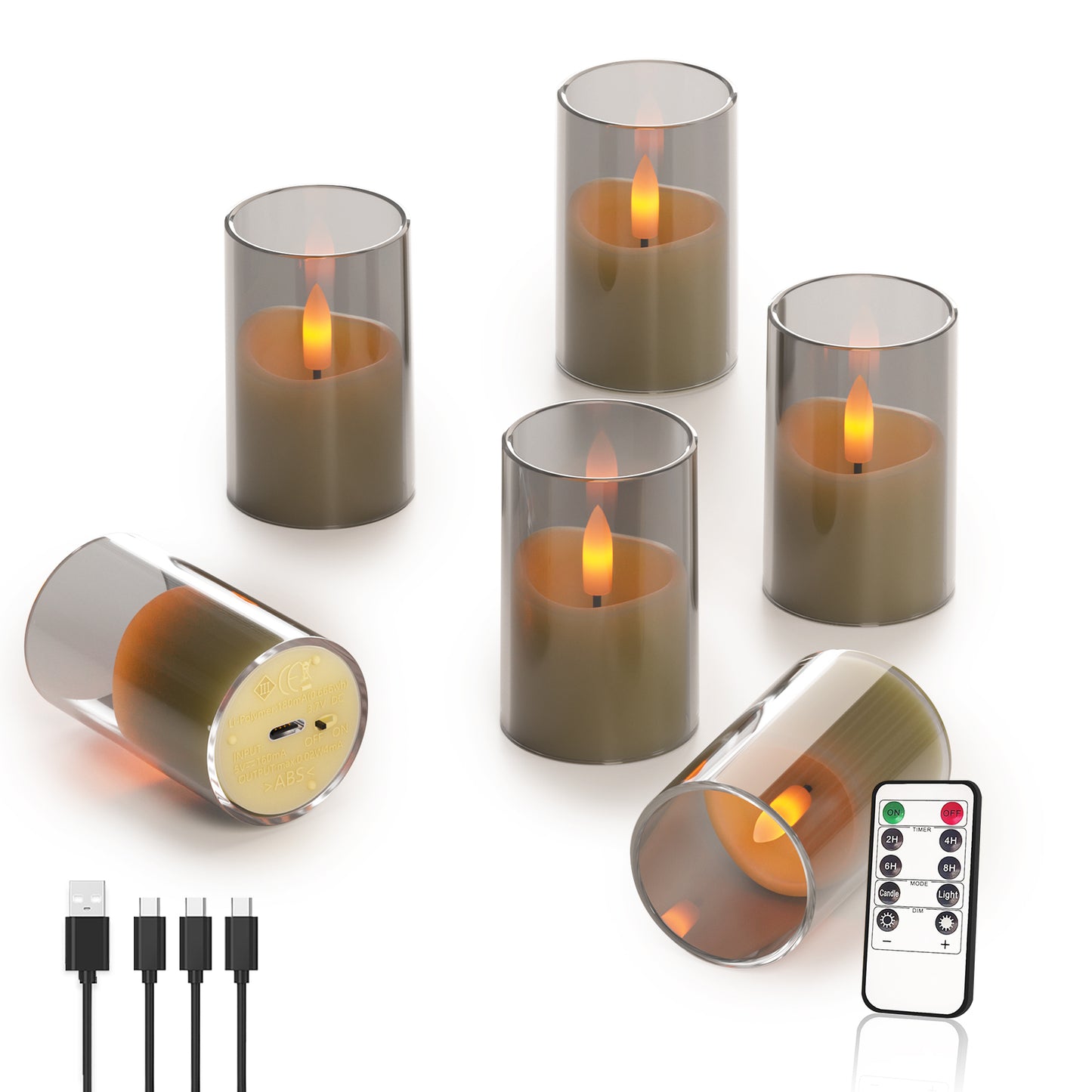 Rechargeable Acrylic Flameless LED Tea Lights with Timer, Flickering Warm Glow Votive Candles, Remote Battery Operated Set for Game Day Decorations, Holiday & Daily Table Decor (Set of 6, Amber)