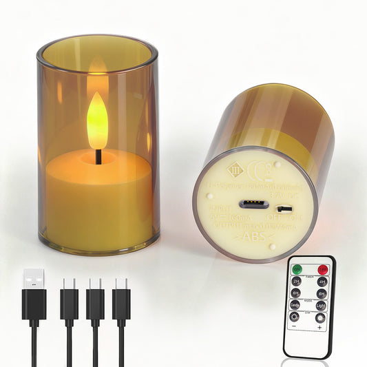 Rechargeable Flameless Candles with Remote Timer, Amber Acrylic LED Tea Lights, 1.5H Fast Charge 60H Runtime, Dimmable Flickering Votive for Home Wedding Decor, 6-Pack