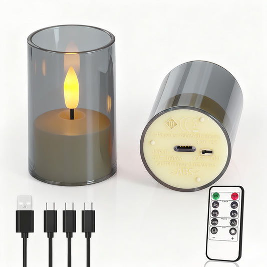 Rechargeable Flameless Candles with Remote Timer, Amber Acrylic LED Tea Lights, 1.5H Fast Charge 60H Runtime, Dimmable Flickering Votive for Home Wedding Decor, 6-Pack
