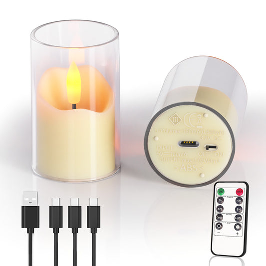 Rechargeable Operated Acrylic LED Tealight with Remote Control and Timer,Amber Flickering Flameless Candles for Home Decor, Valentines, Holidays (Set of 6