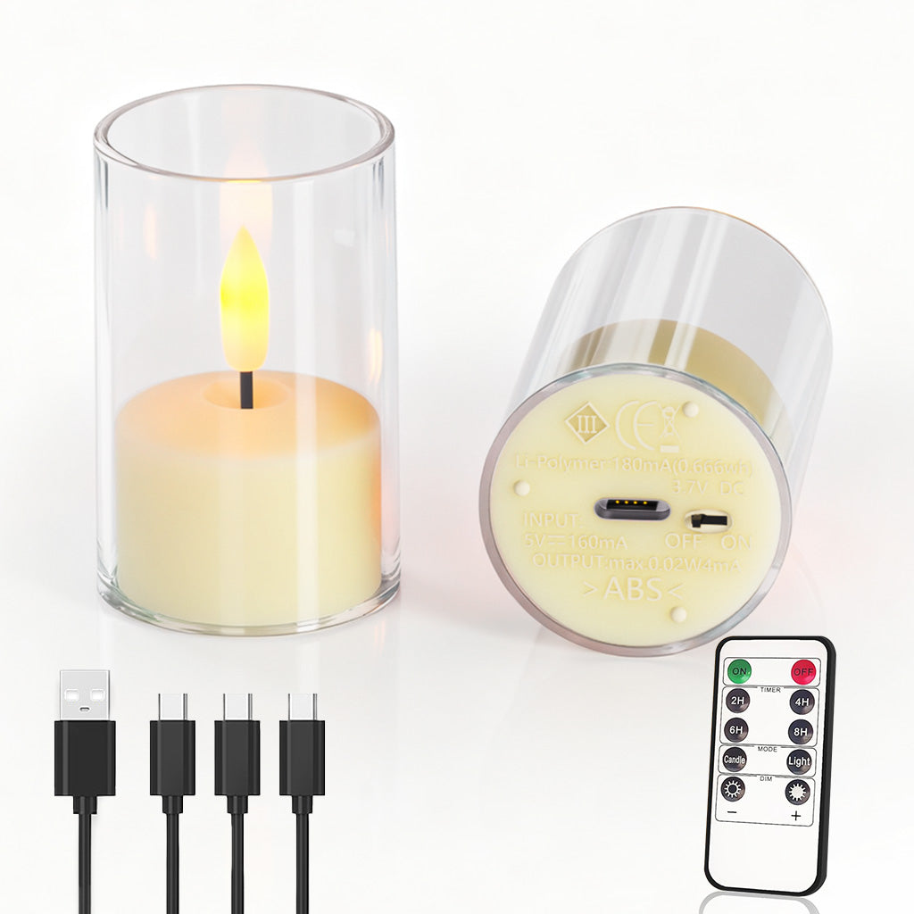 Rechargeable Flameless Candles with Remote Timer, Amber Acrylic LED Tea Lights, 1.5H Fast Charge 60H Runtime, Dimmable Flickering Votive for Home Wedding Decor, 6-Pack