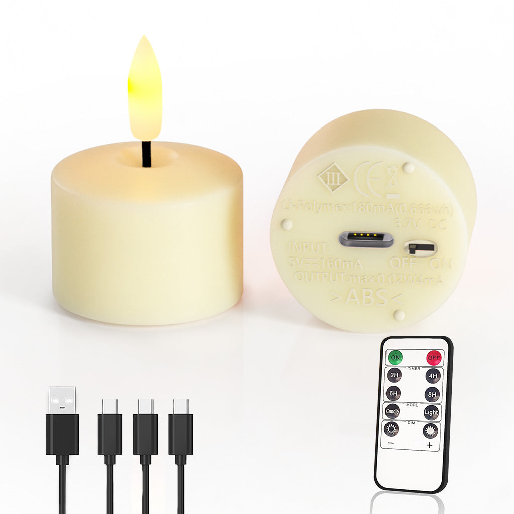 Flameless Rechargeable Tea Lights with Remote Timer - LED Electric Candles Realistic Flickering for Valentines Decoration&Home Decor, Wedding Table, 6-Pack (Φ 1-1/2''×H 2'')
