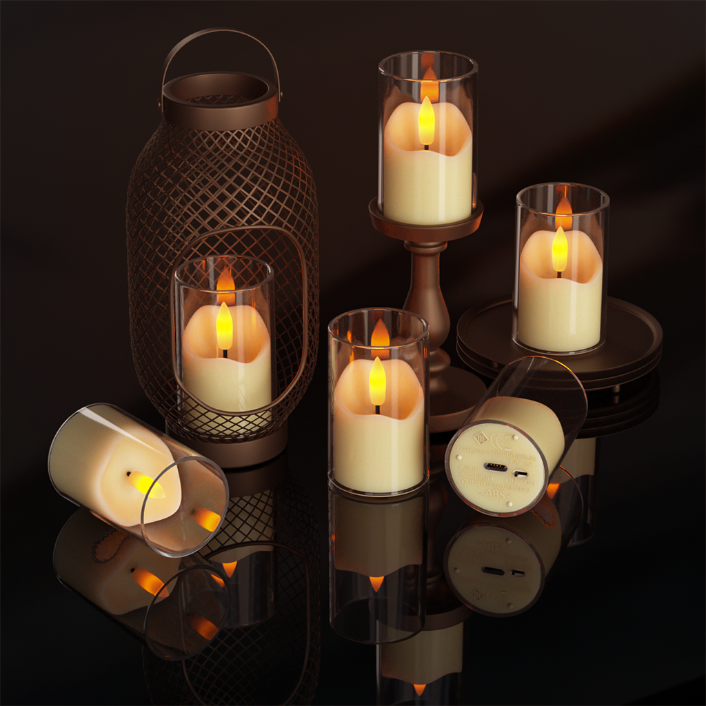 Rechargeable Operated Acrylic LED Tealight with Remote Control and Timer,Amber Flickering Flameless Candles for Home Decor, Valentines, Holidays (Set of 6