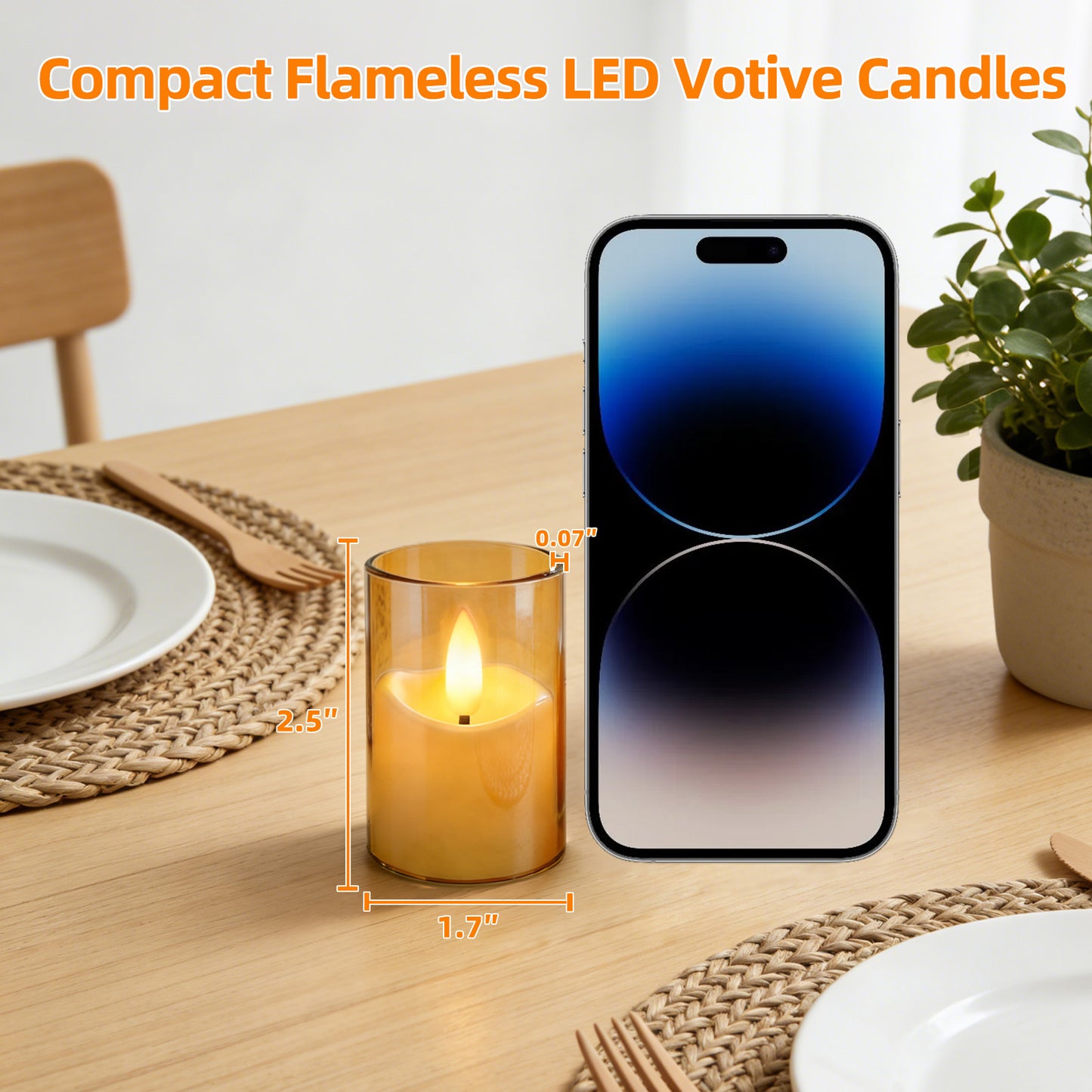 Rechargeable Acrylic Flameless LED Tea Lights with Timer, Flickering Warm Glow Votive Candles, Remote Battery Operated Set for Game Day Decorations, Holiday & Daily Table Decor (Set of 6, Amber)