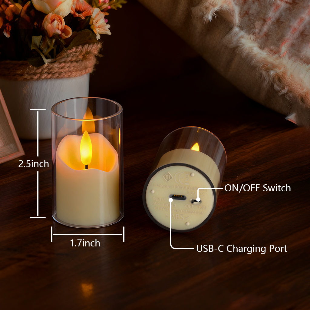 Rechargeable Operated Acrylic LED Tealight with Remote Control and Timer,Amber Flickering Flameless Candles for Home Decor, Valentines, Holidays (Set of 6
