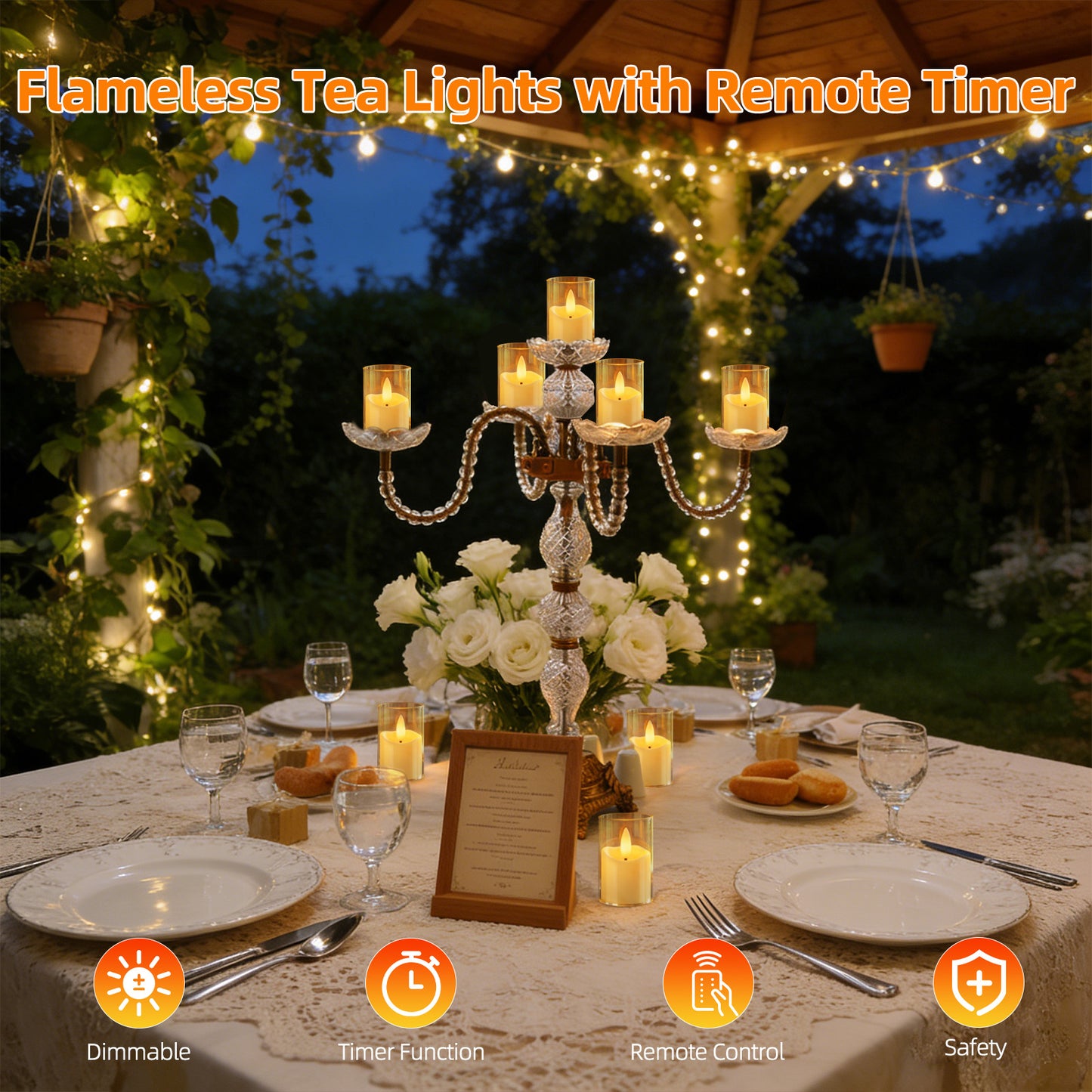 Rechargeable Acrylic Flameless LED Tea Lights with Timer, Flickering Warm Glow Votive Candles, Remote Battery Operated Set for Game Day Decorations, Holiday & Daily Table Decor (Set of 6, Amber)