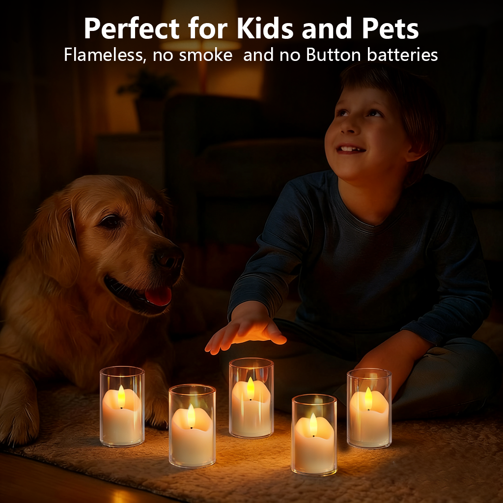 Rechargeable Operated Acrylic LED Tealight with Remote Control and Timer,Amber Flickering Flameless Candles for Home Decor, Valentines, Holidays (Set of 6