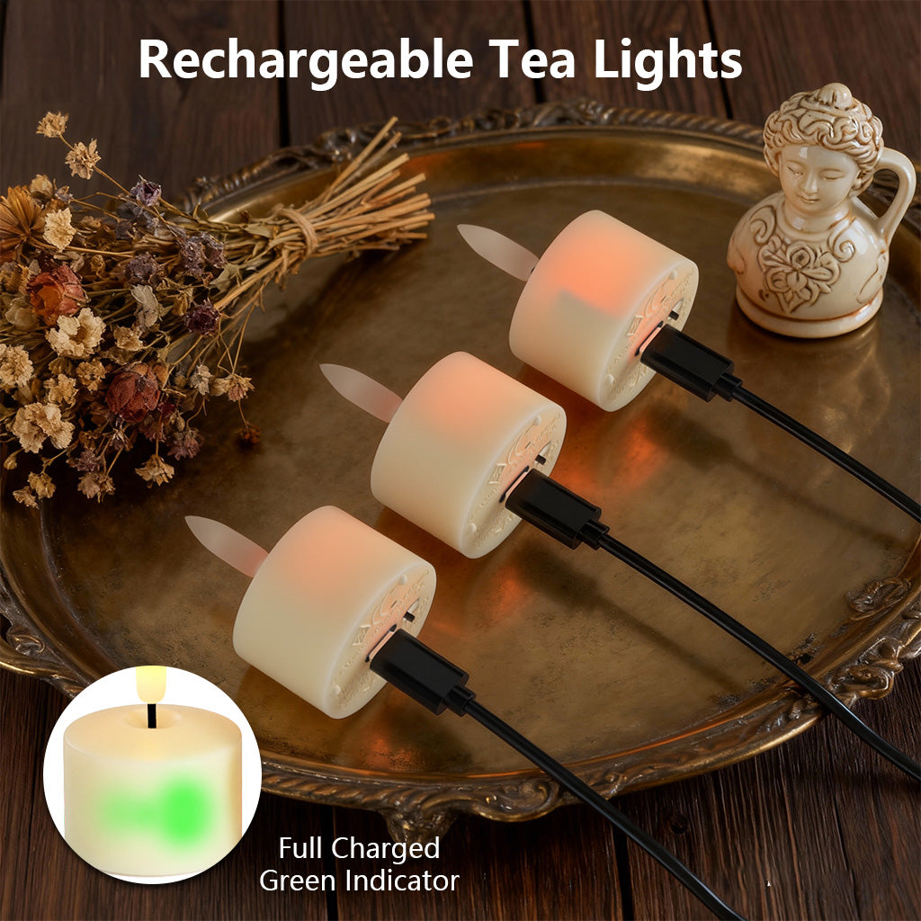 Flameless Rechargeable Tea Lights with Remote Timer - LED Electric Candles Realistic Flickering for Valentines Decoration&Home Decor, Wedding Table, 6-Pack (Φ 1-1/2''×H 2'')