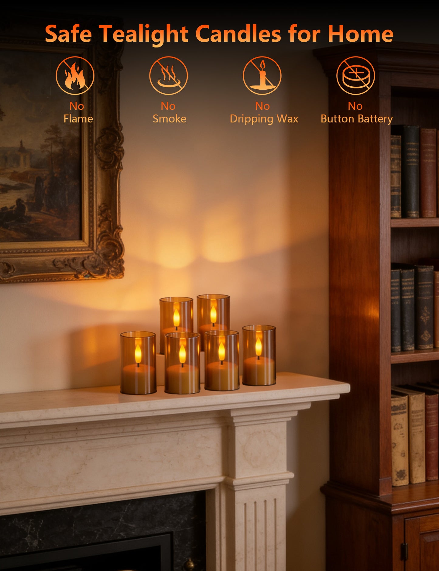 Rechargeable Flameless Candles with Remote Timer, Amber Acrylic LED Tea Lights, 1.5H Fast Charge 60H Runtime, Dimmable Flickering Votive for Home Wedding Decor, 6-Pack