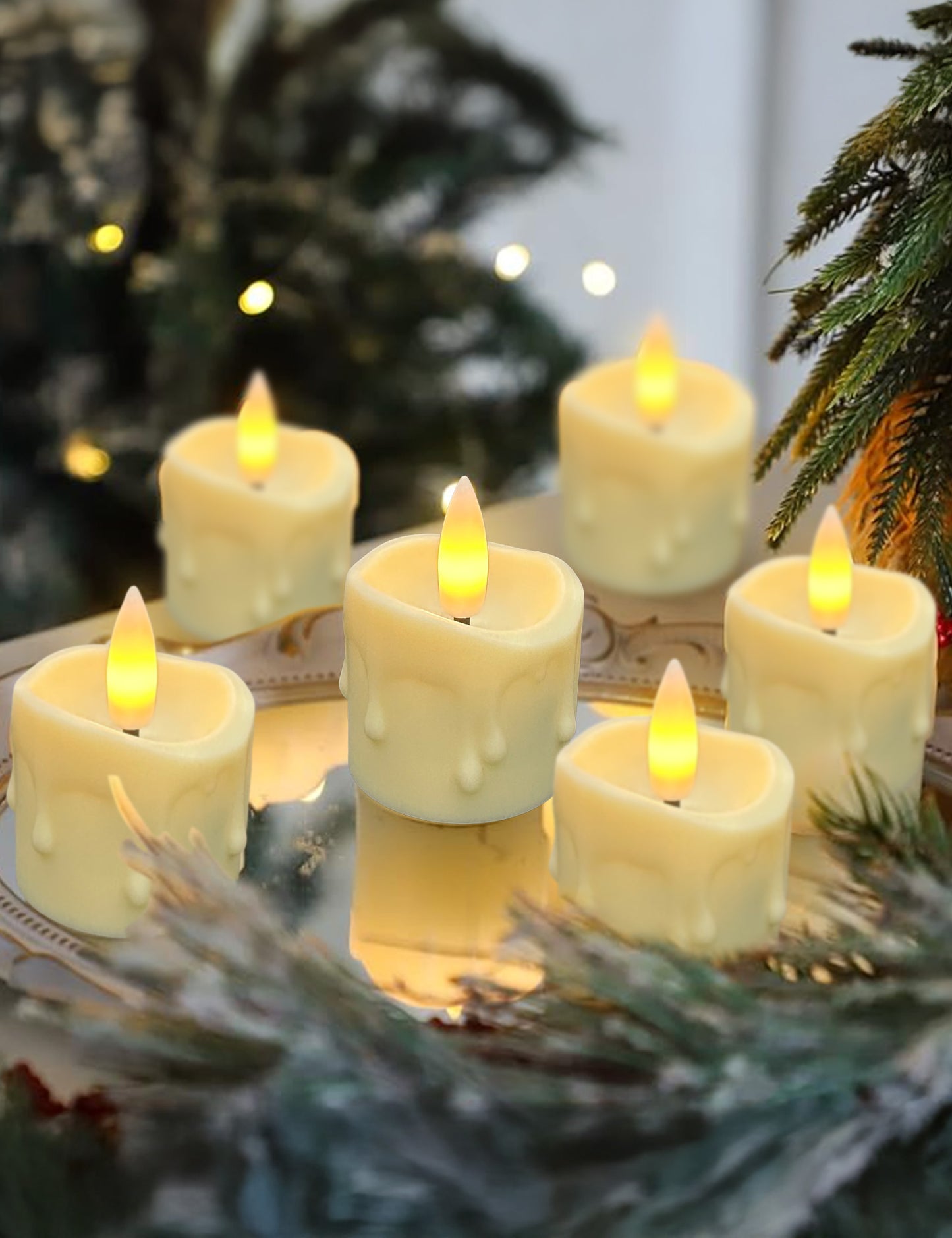 Rechargeable Flameless Tealight Candles Set of 6, LED Votive Flickering Tea Lights with Timer, Battery Operated for Soccer Party Essentials, Christmas Decor, Wedding Centerpieces & Daily Celebrations