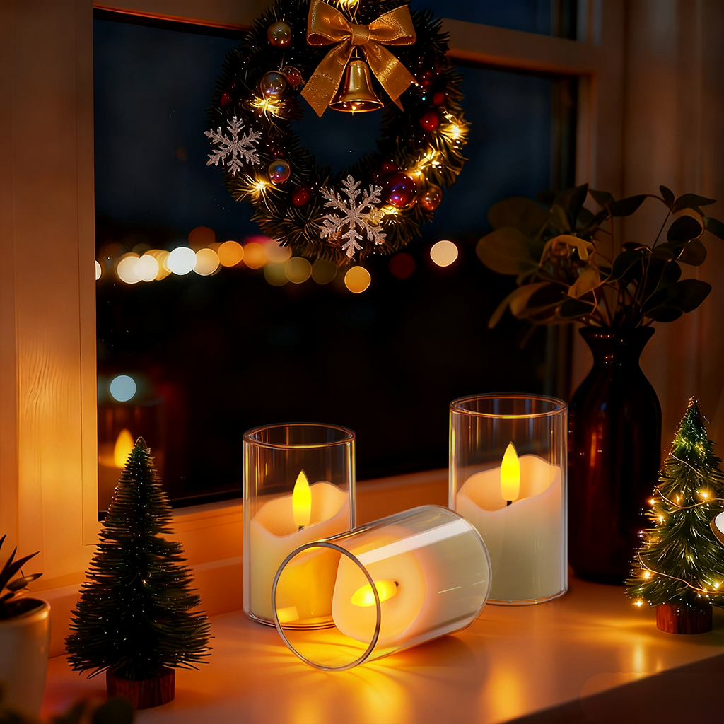 Rechargeable Operated Acrylic LED Tealight with Remote Control and Timer,Amber Flickering Flameless Candles for Home Decor, Valentines, Holidays (Set of 6