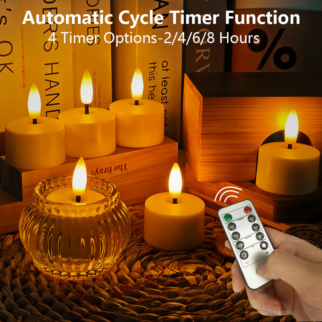 Flameless Rechargeable Tea Lights with Remote Timer - LED Electric Candles Realistic Flickering for Valentines Decoration&Home Decor, Wedding Table, 6-Pack (Φ 1-1/2''×H 2'')