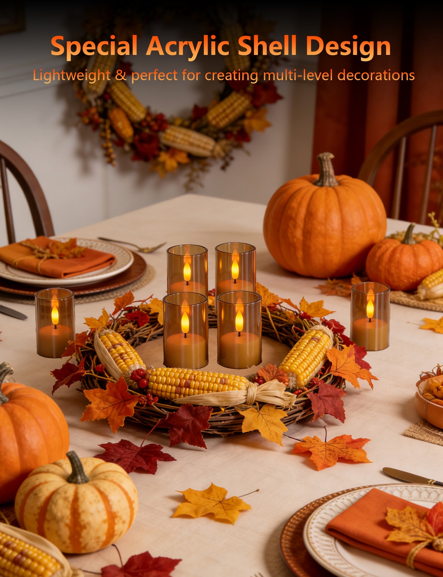 Rechargeable Flameless Candles with Remote Timer, Amber Acrylic LED Tea Lights, 1.5H Fast Charge 60H Runtime, Dimmable Flickering Votive for Home Wedding Decor, 6-Pack