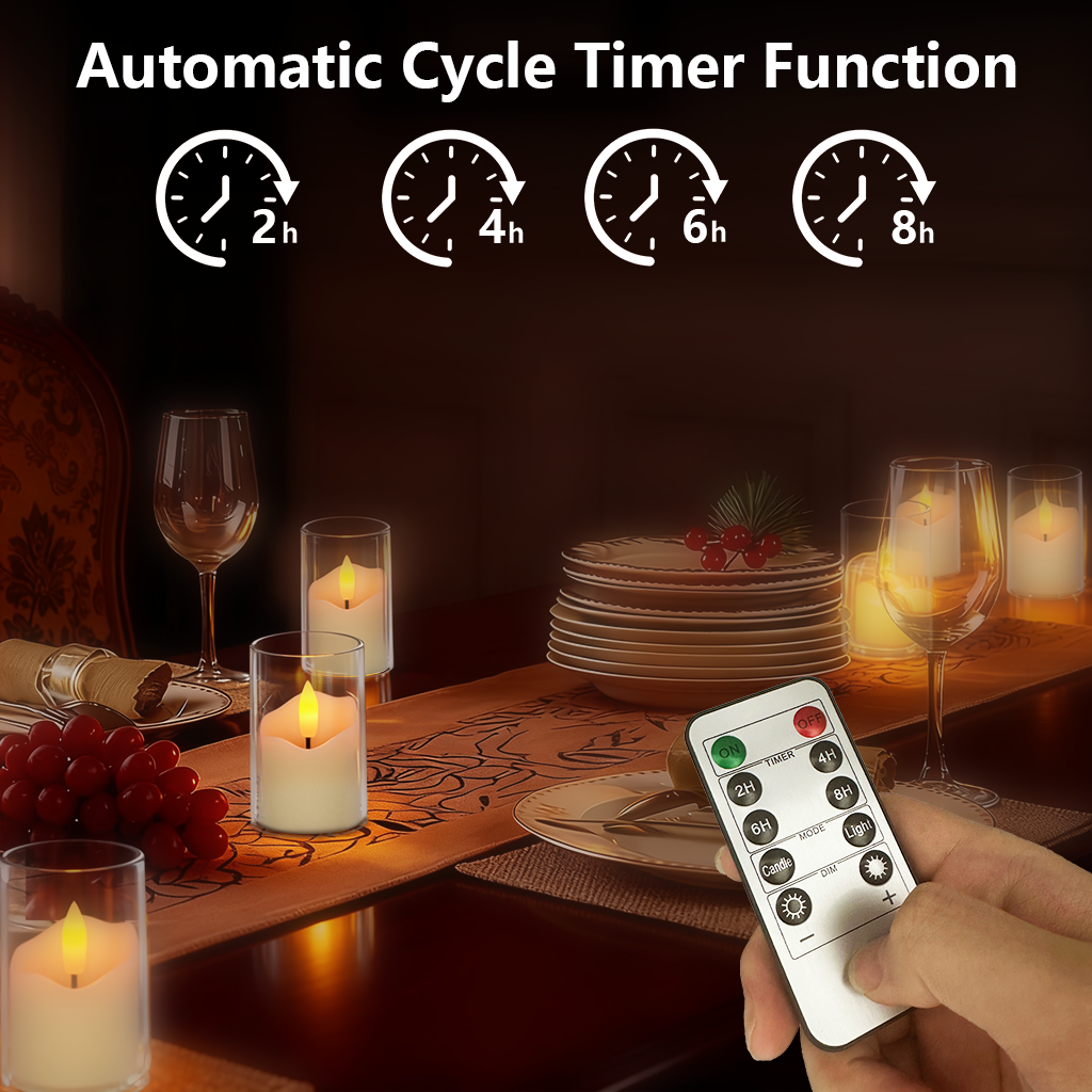 Rechargeable Operated Acrylic LED Tealight with Remote Control and Timer,Amber Flickering Flameless Candles for Home Decor, Valentines, Holidays (Set of 6
