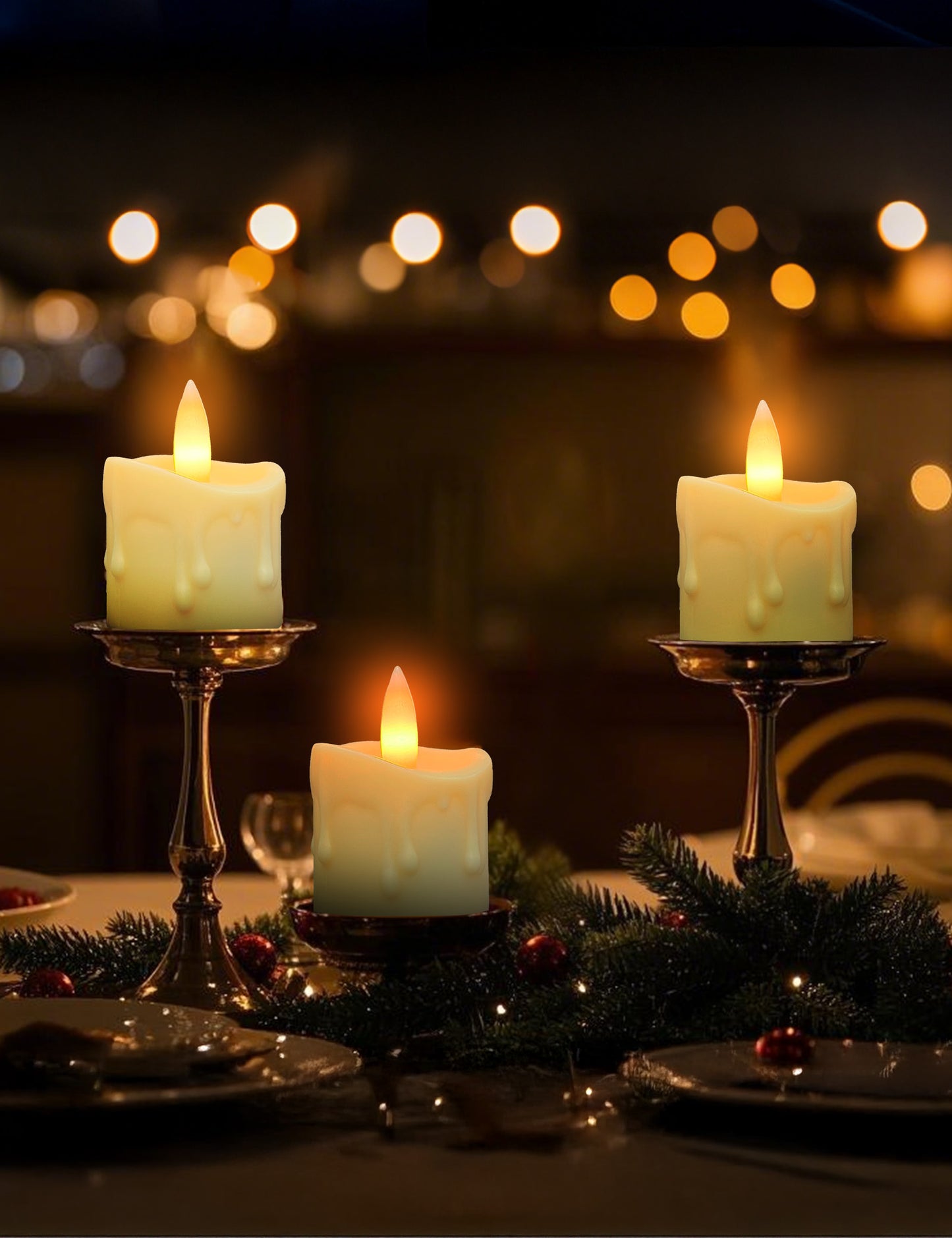 Rechargeable Flameless Tealight Candles Set of 6, LED Votive Flickering Tea Lights with Timer, Battery Operated for Soccer Party Essentials, Christmas Decor, Wedding Centerpieces & Daily Celebrations