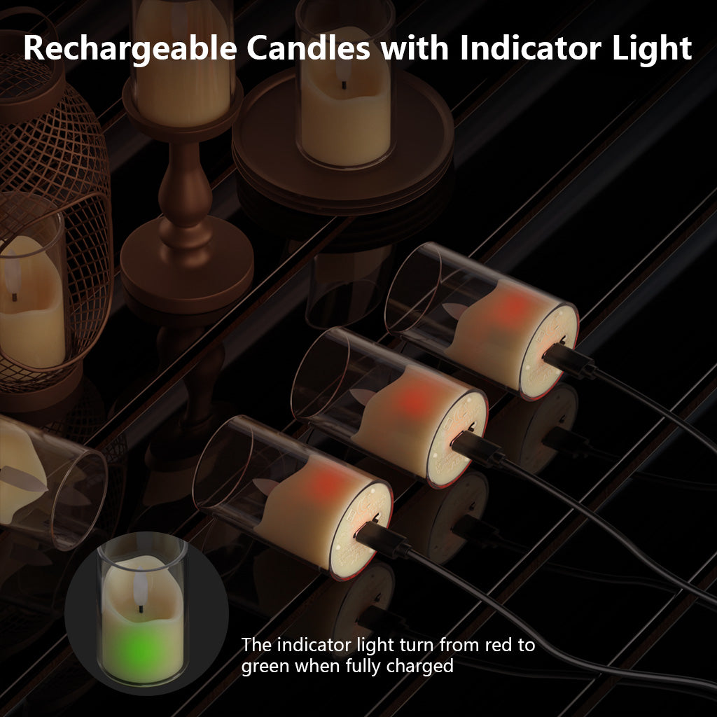 Rechargeable Operated Acrylic LED Tealight with Remote Control and Timer,Amber Flickering Flameless Candles for Home Decor, Valentines, Holidays (Set of 6